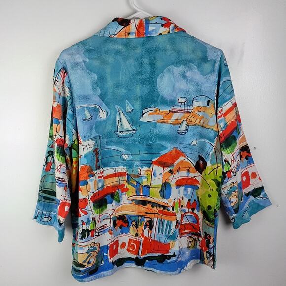 VTG Michael Leu St Mer Novelty Print Colorful Button Down Shirt Large Artsy - Picture 5 of 8